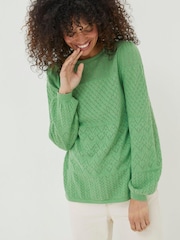 FatFace Green Sadie Pointelle Jumper - Image 1 of 5