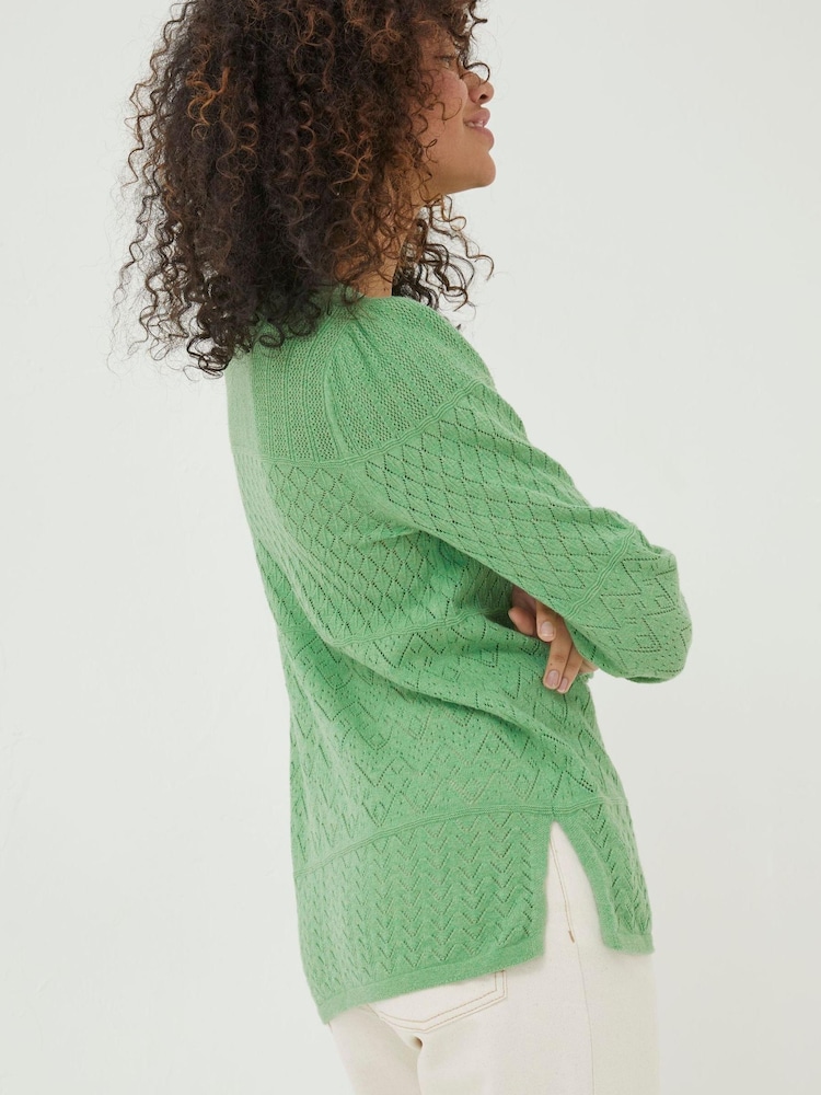 FatFace Green Sadie Pointelle Jumper - Image 2 of 5