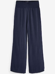 FatFace Blue Shirred Plain Palazzo Trousers - Image 3 of 3