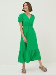 FatFace Green Vivvie Linen Midi Dress - Image 1 of 5
