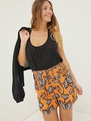 FatFace Yellow Vine Floral Shirred Shorts - Image 1 of 5