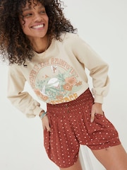 FatFace Red Clip Geo Shirred Shorts - Image 1 of 5