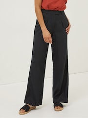 FatFace Black Ives Wide Leg Linen Trousers - Image 1 of 5