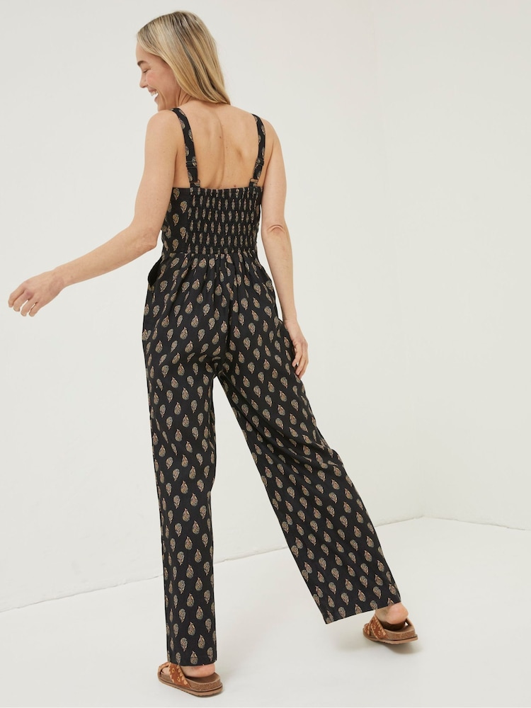 FatFace Black Linen Vic Woodblock Jumpsuit - Image 2 of 6