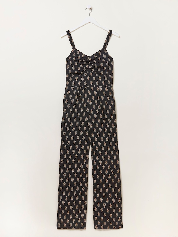FatFace Black Linen Vic Woodblock Jumpsuit - Image 6 of 6
