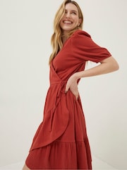 FatFace Red Danica Jersey Wrap Dress - Image 2 of 5