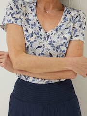 FatFace Natural Maggie Flower Linen T-Shirt - Image 3 of 6