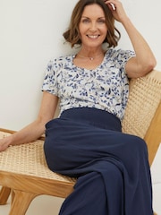 FatFace Natural Maggie Flower Linen T-Shirt - Image 4 of 6