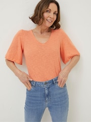 FatFace Orange V-Neck Angela Knitted Top - Image 1 of 5