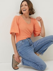 FatFace Orange V-Neck Angela Knitted Top - Image 3 of 5