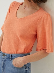 FatFace Orange V-Neck Angela Knitted Top - Image 4 of 5