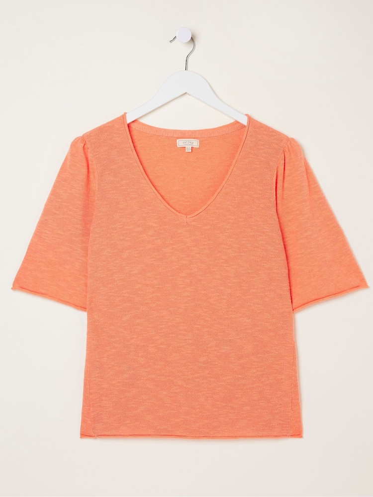 FatFace Orange V-Neck Angela Knitted Top - Image 5 of 5