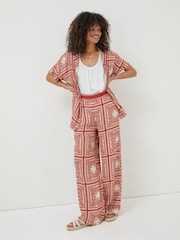 FatFace Natural Scarf Print Palazzo Trousers - Image 1 of 6