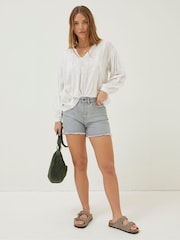 FatFace Grey Courtney Cut Off Denim Shorts - Image 1 of 5