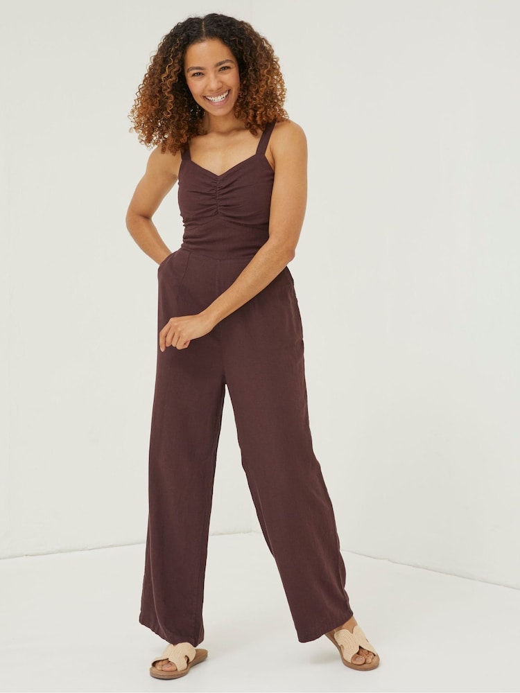 FatFace Brown Linen Vic Jumpsuit - Image 1 of 5