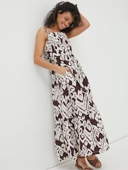 FatFace Brown Ikat Julien Linen Midi Dress - Image 1 of 7