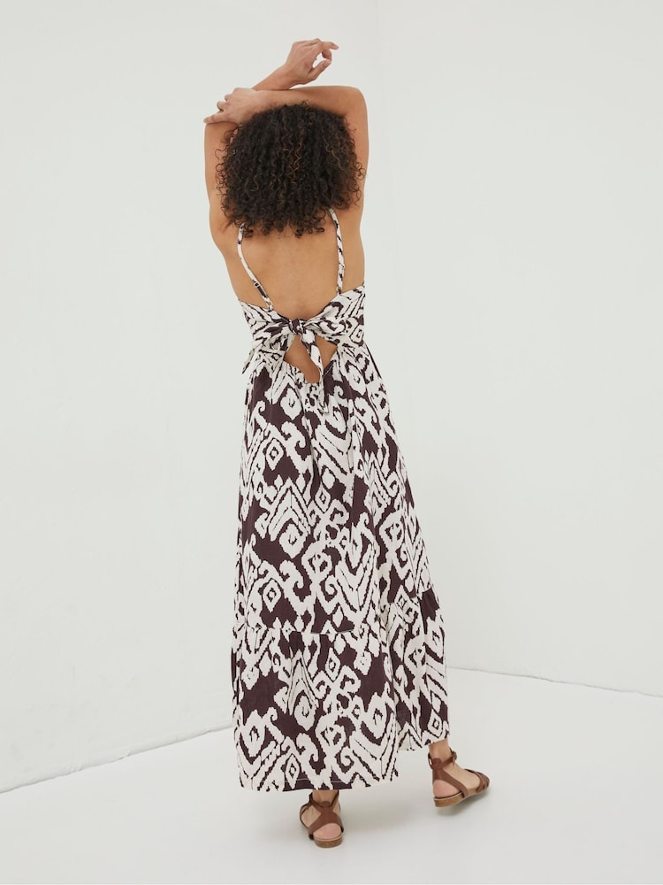 FatFace Brown Ikat Julien Linen Midi Dress - Image 2 of 7