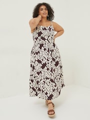 FatFace Brown Ikat Julien Linen Midi Dress - Image 3 of 7