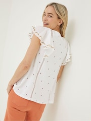 FatFace Natural Leah Embroidered Top - Image 2 of 6