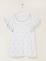 FatFace Natural Leah Embroidered Top - Image 6 of 6