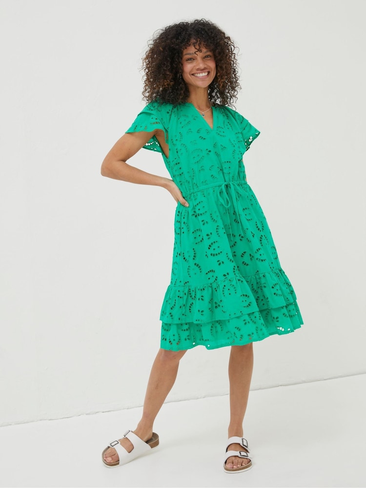 FatFace Green Brady Broderie Dress - Image 1 of 6