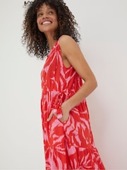 FatFace Red Avery Ikat Leaves Midi Dress - Image 3 of 7