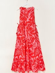FatFace Red Avery Ikat Leaves Midi Dress - Image 7 of 7