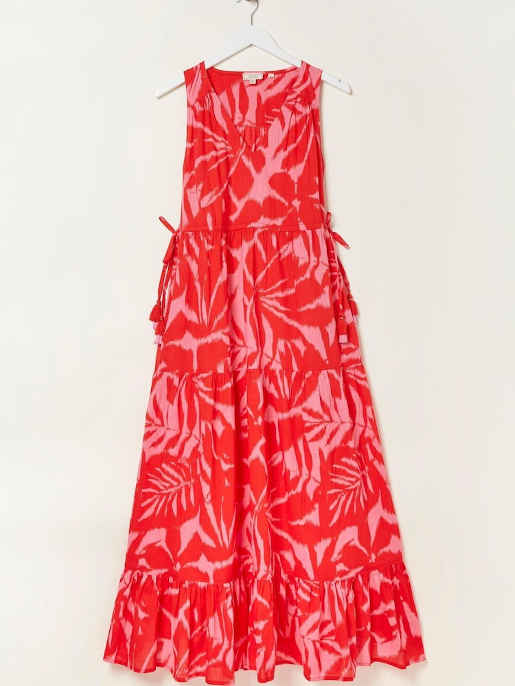 FatFace Red Avery Ikat Leaves Midi Dress - Image 7 of 7