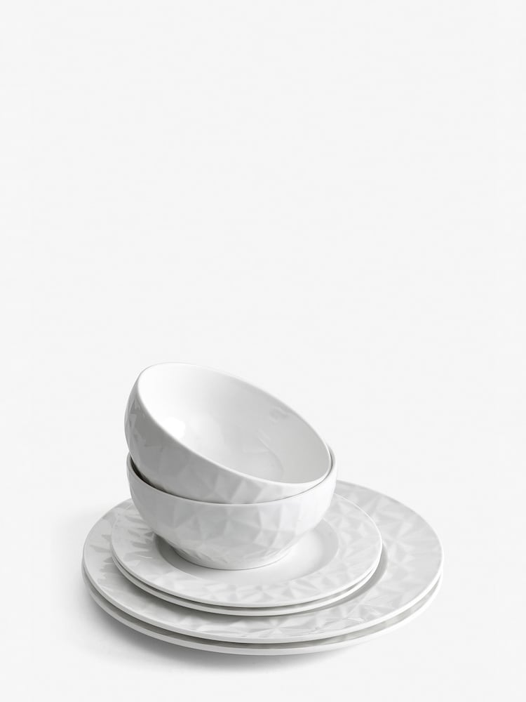 12 Piece White Mode Embossed Dinner Set - Image 6 of 6 12 Piece White Mode Embossed Dinner Set - Image 6 of 6
