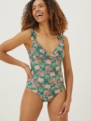 FatFace Green Paradise Frill Swimsuit - Image 1 of 3