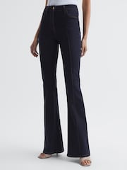 Reiss Indigo Bonnie Regular High Rise Flared Jeans - Image 4 of 8
