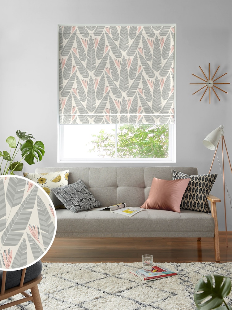 MissPrint Grey 100% Cotton Jungle Made to Measure Roman Blind - Image 1 of 6