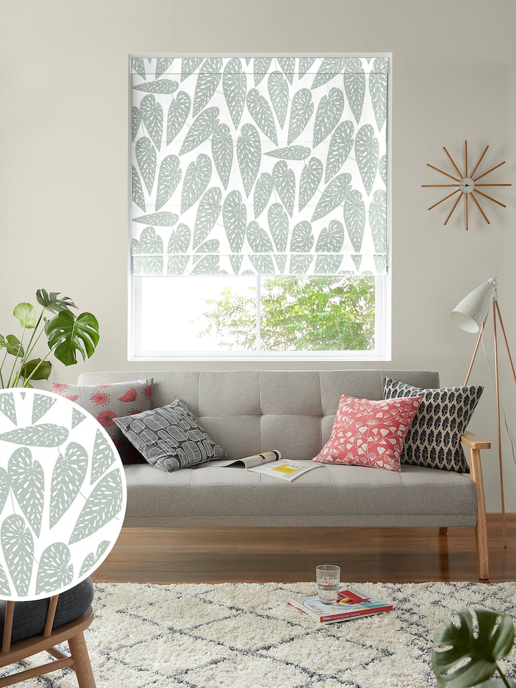 MissPrint Grey 100% Cotton Tropics Made to Measure Roman Blind - Image 1 of 6
