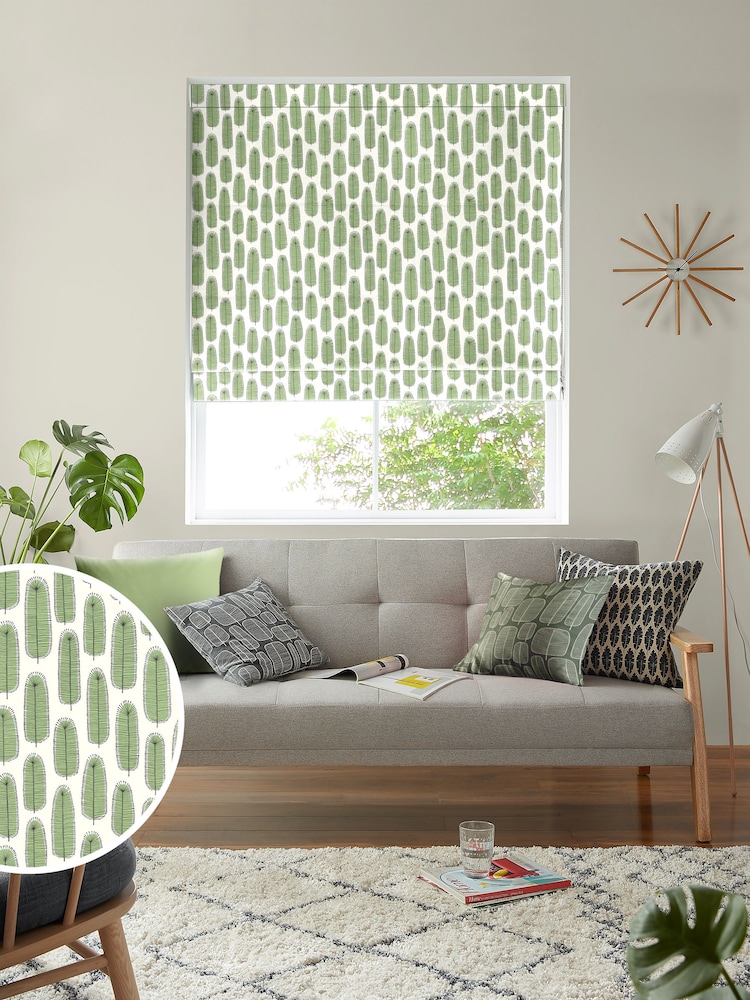 MissPrint Green 100% Cotton Bloom Blossom Made to Measure Roman Blind - Image 1 of 6