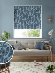 MissPrint Blue Leaf Tropics Made to Measure 100% Cotton Roman Blind - Image 1 of 6