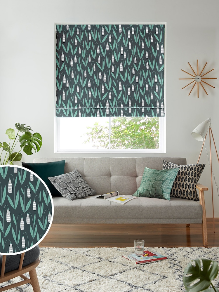 MissPrint Blue 100% Cotton Snow Drops Made to Measure Roman Blind - Image 1 of 6