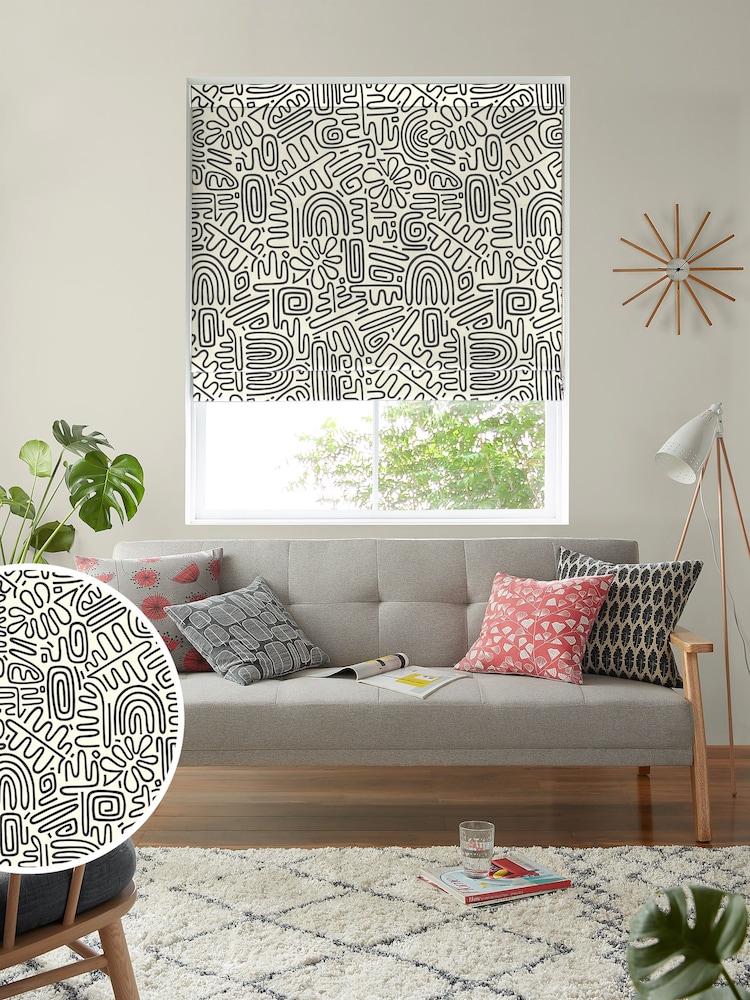 MissPrint Black 100% Cotton Nazca Made to Measure Roman Blind - Image 1 of 6
