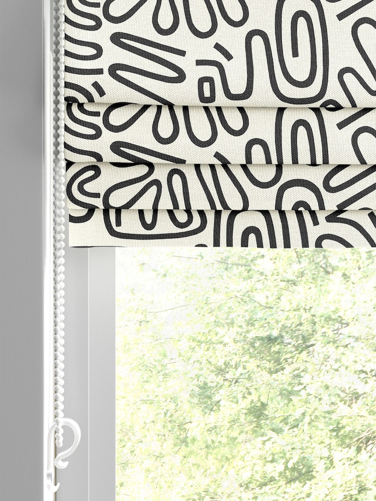 MissPrint Black 100% Cotton Nazca Made to Measure Roman Blind - Image 2 of 6