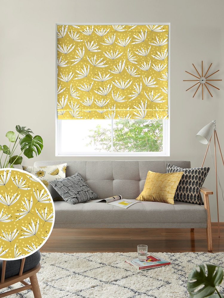 MissPrint Yellow 100% Cotton Wildflower Made to Measure Roman Blind - Image 1 of 6