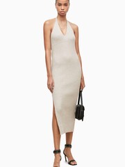 AllSaints Silver Lexi Halter Dress - Image 1 of 6