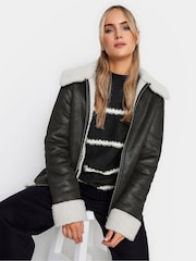 Long Tall Sally Black Zip Up Borg Jacket - Image 1 of 4