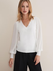 Phase Eight Cream Brooklyn Pleated Sleeve Jumper - Image 1 of 1