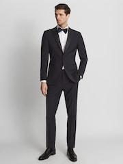 Reiss Navy Poker Modern Fit Tuxedo Trousers - Image 1 of 5