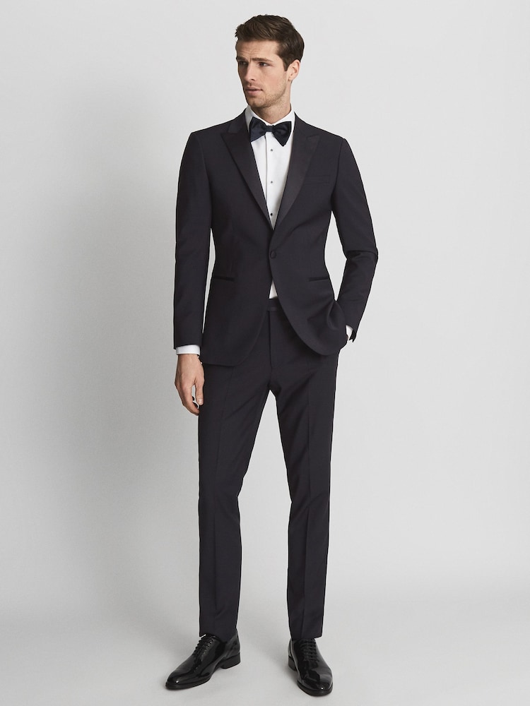 Reiss Navy Poker Modern Fit Tuxedo Trousers - Image 1 of 5
