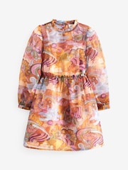 Amber Orange Long Sleeve Organza Mesh Dress (3-16yrs) - Image 6 of 7