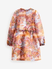 Amber Orange Long Sleeve Organza Mesh Dress (3-16yrs) - Image 7 of 7