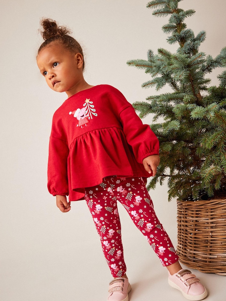Red Peppa Pig Christmas Top And Leggings Set (3mths-7yrs) - Image 1 of 6