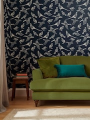 Joules French Navy Hunting Birds Wallpaper Sample Swatch - Image 1 of 3