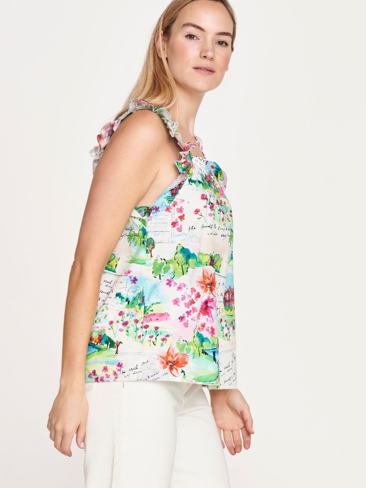 Thought White Rosalie Organic Floral Frill Sleeve Top - Image 1 of 4 Thought White Rosalie Organic Floral Frill Sleeve Top - Image 1 of 4