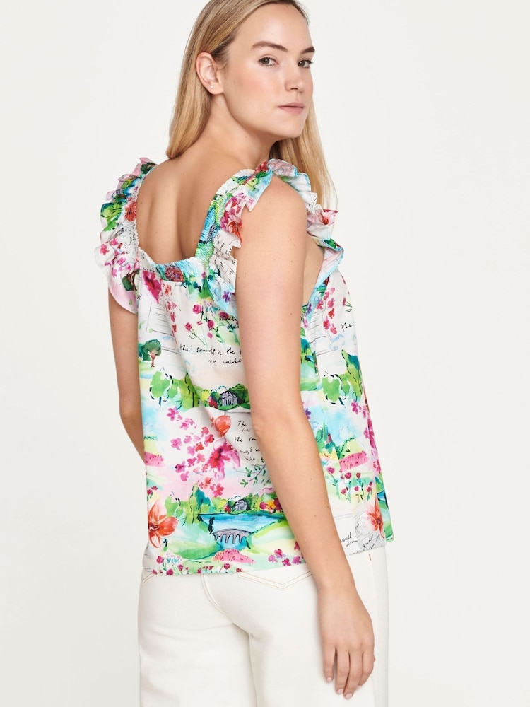 Thought White Rosalie Organic Floral Frill Sleeve Top - Image 2 of 4 Thought White Rosalie Organic Floral Frill Sleeve Top - Image 2 of 4